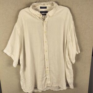 Daniel Cremieux Linen Button Down Shirt Mens 2XL Cream Short Sleeve Summer